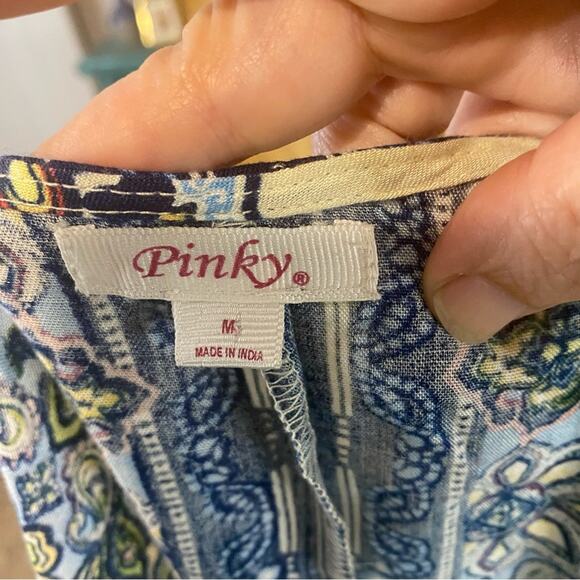 Pinky Floral Kimono duster with Blue and Cream Accents cottagecore boho medium - Picture 4 of 11